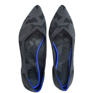 Rothy’s The Point sz 7 Gray Camo Camouflage Blue Retired Pointed Flats Shoes-EUC